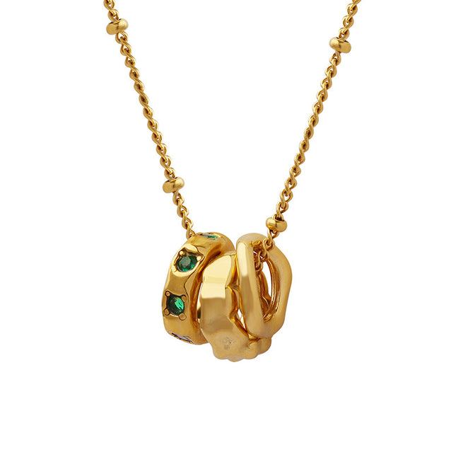 Japanese and Korean ins-style fashion OL titanium steel pendant inlaid with zircon, trendy personality accessories, versatile three-ring buckle necklace women