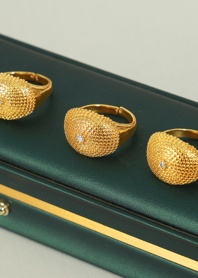 Cross-border new personality fashion, cold style, simple copper material, polka dot texture, inlaid zircon open ring jewelry, women