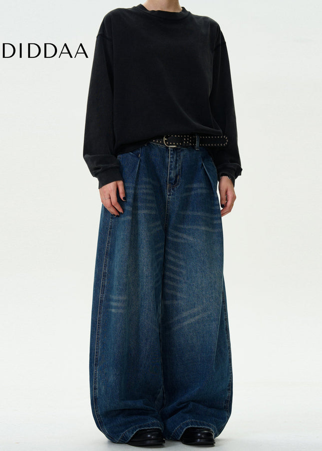 Blue Loose Fit Machete Jeans with Pleats for Men - Men’s Jeans