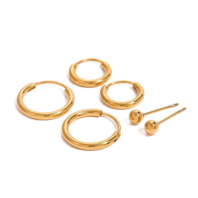 Jieding European and American three pairs of stainless steel circle earrings, high-end earrings, titanium steel earrings, cross-border jewelry earrings