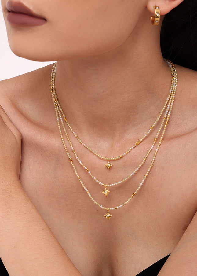 Mystery stainless steel eight-pointed star shining zircon pendant natural stone clavicle necklace elegant temperament jewelry wholesale