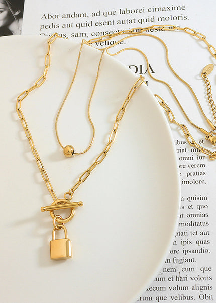 European and American indifferent ins trendy OT buckle two wearing lock steel ball pendant stacked titanium steel necklace delicate women's jewelry