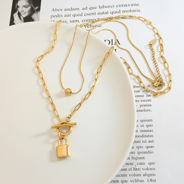 European and American indifferent ins trendy OT buckle two wearing lock steel ball pendant stacked titanium steel necklace delicate women's jewelry