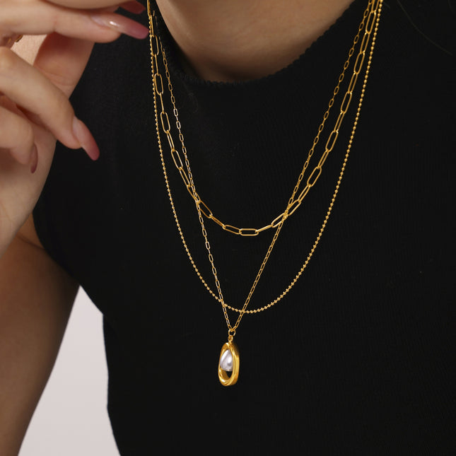 Mystery Stainless Steel Gold Ingot Pearl Necklace Small Fashion 18K Real Gold Niche Necklace Jewelry Stock Wholesale