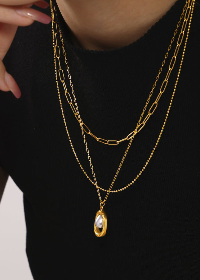 Mystery Stainless Steel Gold Ingot Pearl Necklace Small Fashion 18K Real Gold Niche Necklace Jewelry Stock Wholesale