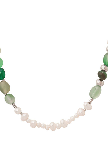 Freshwater pearl natural stone titanium steel beaded necklace jewelry factory direct creative retro fashionable personality design
