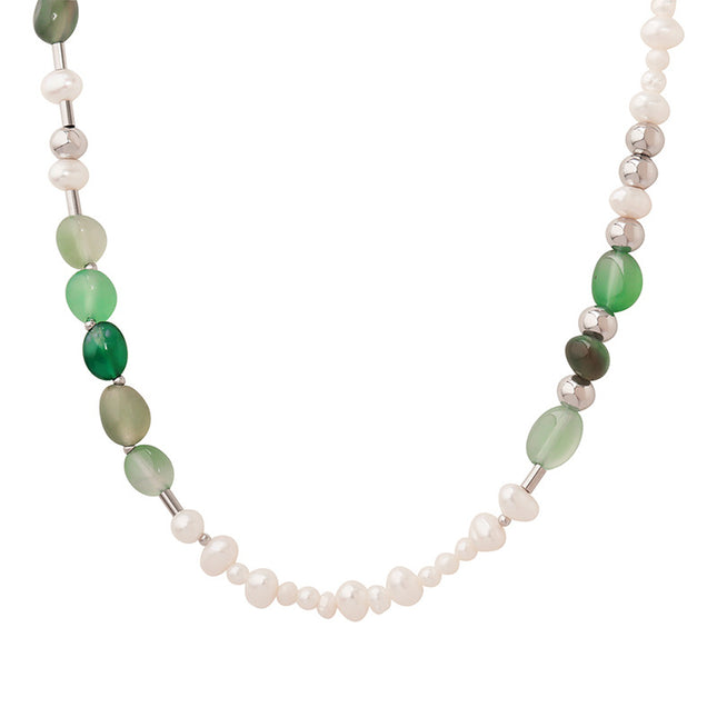 Freshwater pearl natural stone titanium steel beaded necklace jewelry factory direct creative retro fashionable personality design