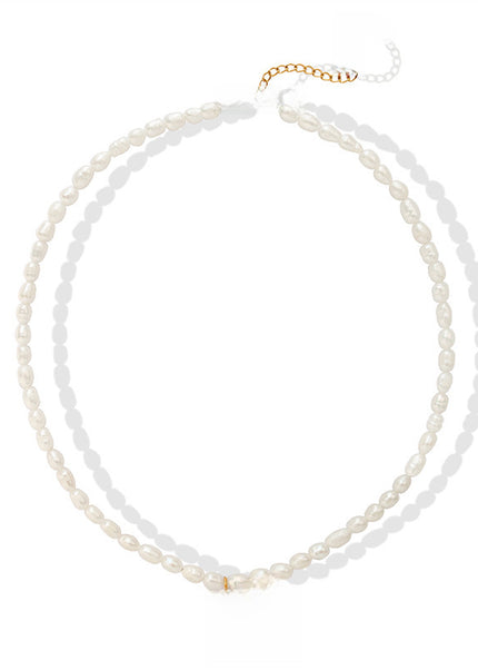 French Fashionable Natural Freshwater Pearl Clavicle Chain Titanium Steel Gold Plated Moon Pendant Necklace Personality Versatile Accessories