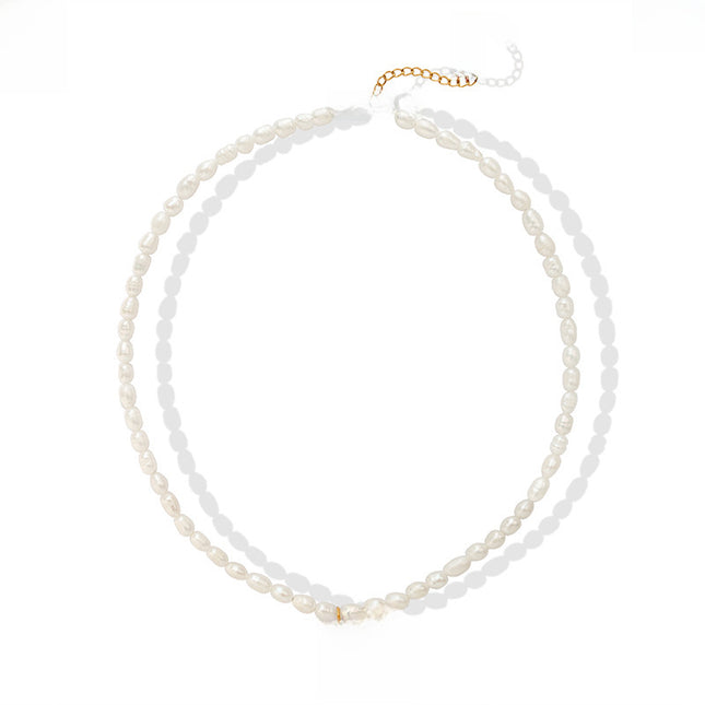 French Fashionable Natural Freshwater Pearl Clavicle Chain Titanium Steel Gold Plated Moon Pendant Necklace Personality Versatile Accessories