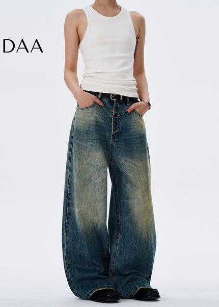 Blue Distressed Loose Straight Jeans for Men and Women - S / Mid Blue - Men’s Jeans