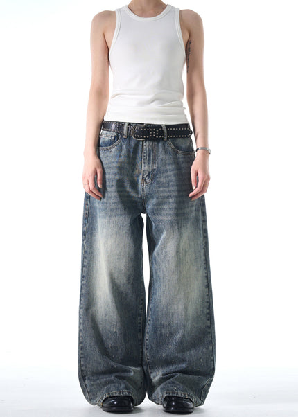 Blue Distressed Loose Straight Leg Jeans for Men and Women - Men’s Jeans