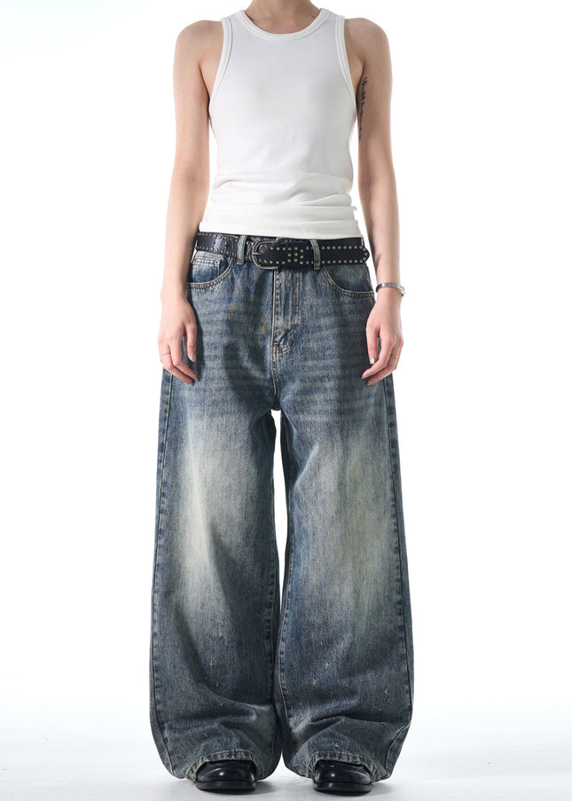 Blue Distressed Loose Straight Leg Jeans for Men and Women - Men’s Jeans