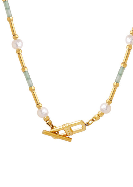 Exquisite art does not fade accessories aventurine stone freshwater pearl OT clasp design necklace French style ins jewelry