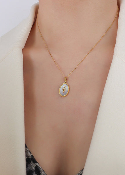 Marka French retro ins versatile design jewelry women's titanium steel plated 18k gold tulip white mother-of-pearl necklace