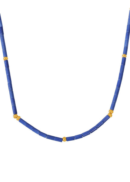 Mystery ins natural lapis lazuli beaded necklace stainless steel plated 18k gold niche European and American cross-border light luxury jewelry