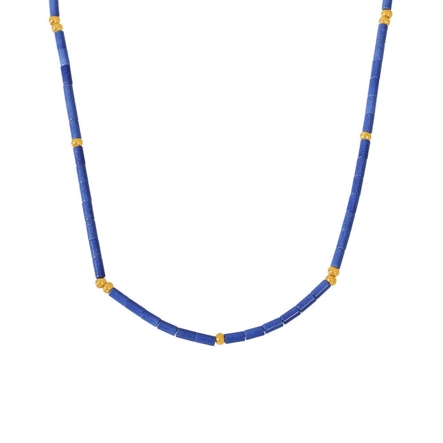 Mystery ins natural lapis lazuli beaded necklace stainless steel plated 18k gold niche European and American cross-border light luxury jewelry