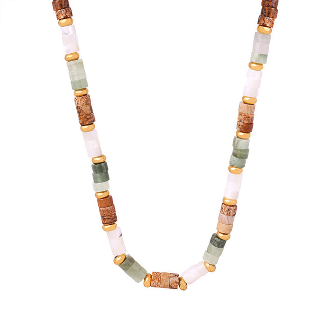 European and American cross-border new retro light luxury niche design autumn and winter mixed color natural stone handmade beaded necklace jewelry women