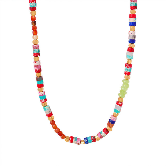 European and American cross-border bohemian dopamine retro color natural stone abacus beads handmade beaded necklace jewelry women