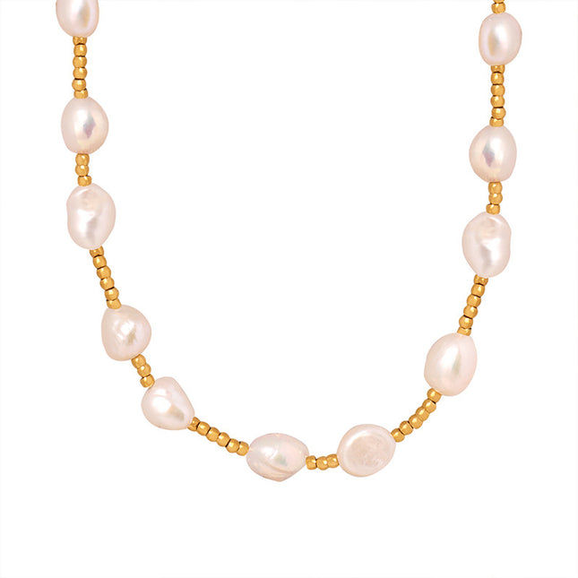 French titanium steel does not fade long romantic freshwater pearl necklace jewelry wholesale spacer steel beads beaded necklace women