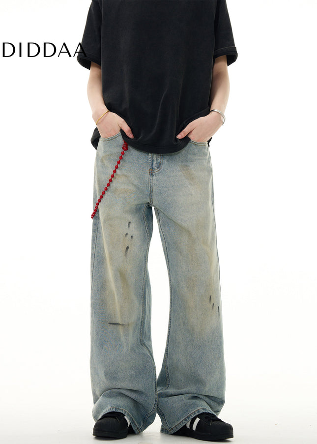 Grey Distressed Splash Ink Graffiti Jeans - Men’s Jeans