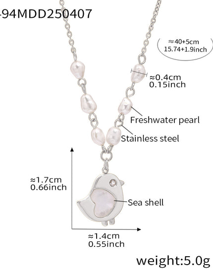 Mystery shell chick natural freshwater pearl necklace niche design sense choker women's stainless steel plated real gold jewelry