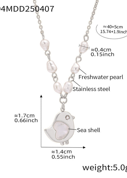 Mystery shell chick natural freshwater pearl necklace niche design sense choker women's stainless steel plated real gold jewelry
