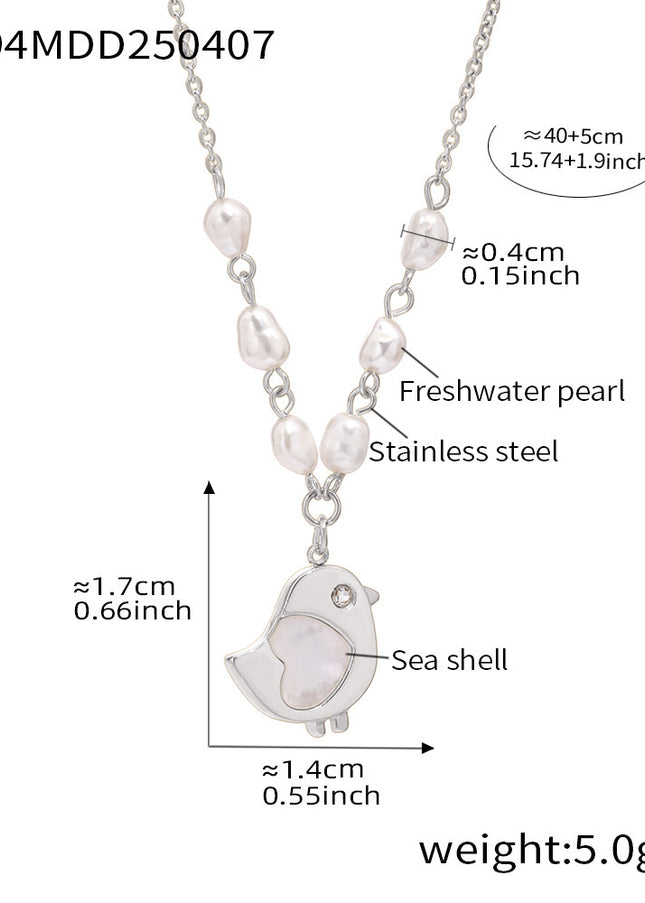 Mystery shell chick natural freshwater pearl necklace niche design sense choker women's stainless steel plated real gold jewelry