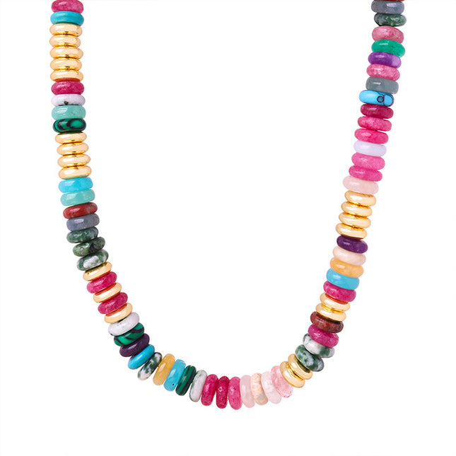 European and American new high-end national style light luxury personality natural stone abacus beads handmade beaded necklace jewelry women