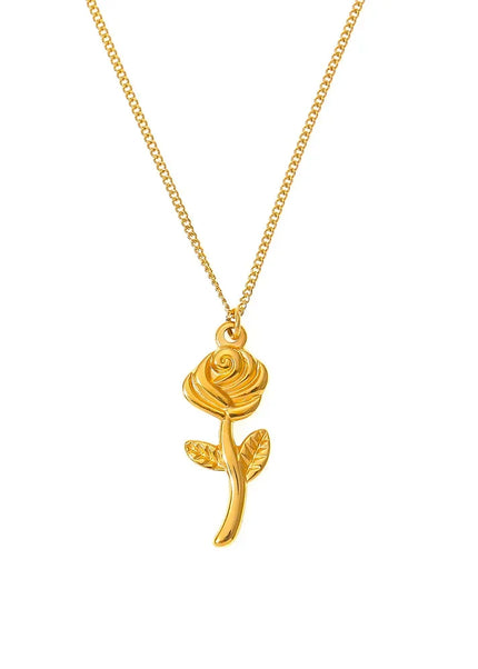European and American personality fashion, simple niche sweet jewelry, geometric three-dimensional rose pendant, titanium steel gold-plated necklace