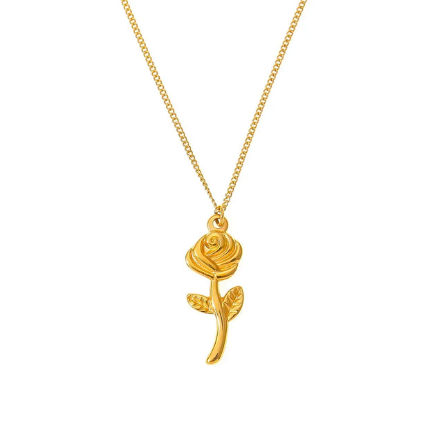 European and American personality fashion, simple niche sweet jewelry, geometric three-dimensional rose pendant, titanium steel gold-plated necklace