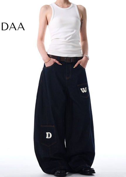 Blue Loose Fit Pocket Stitched Machete Jeans - S / Dark Blue - Men’s Jeans