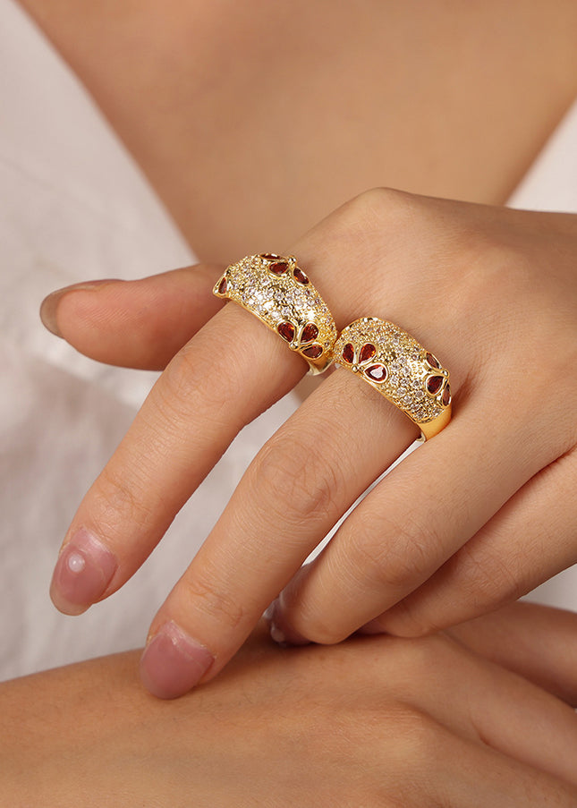 European and American new palace style retro light luxury copper material inlaid with zircon open ring fashion high-end jewelry women