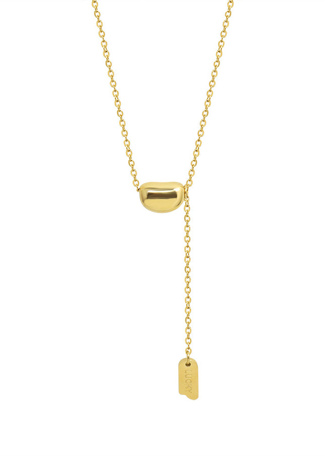 Marka French ins style design necklace steel plated 18k gold small gold bean tassel lucky long card pendant ornament