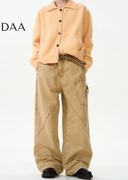 Blue Distressed Loose Cargo Jeans for Men and Women - S / Khaki - Men’s Jeans