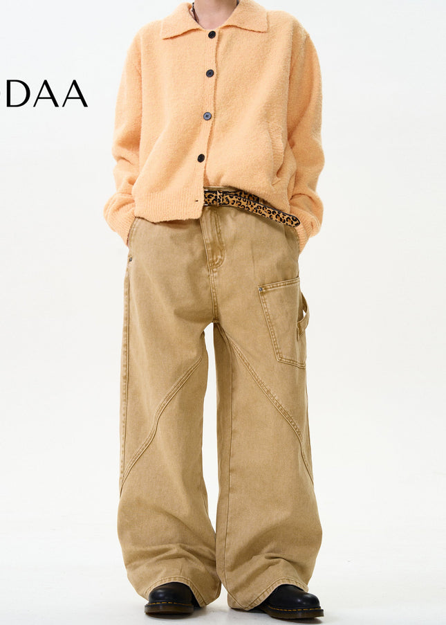 Blue Distressed Loose Cargo Jeans for Men and Women - S / Khaki - Men’s Jeans