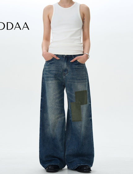 Blue Patch Wash Loose Fit Jeans for Men and Women - S / Mid Blue - Men’s Jeans