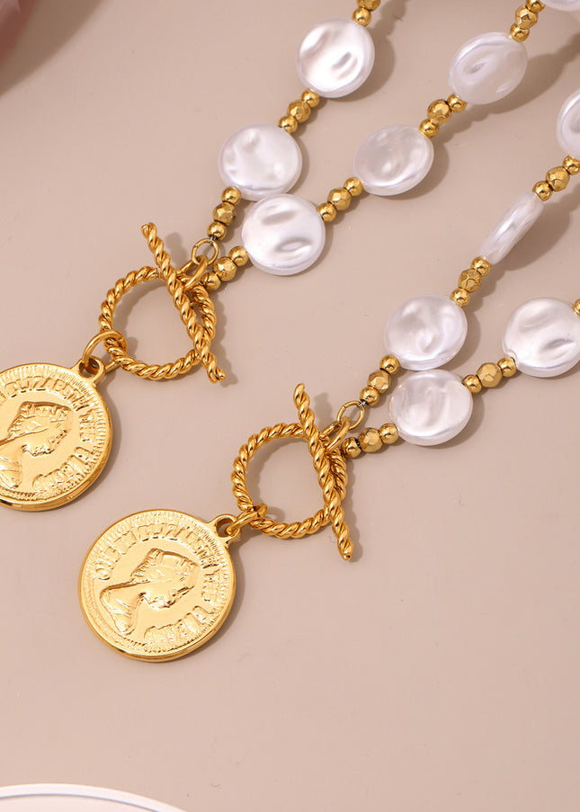 Mystery Stainless Steel OT Buckle Elizabeth Portrait Facet Batch Flower Steel Beads Handmade Chain Long Necklace Does Not Fade Female