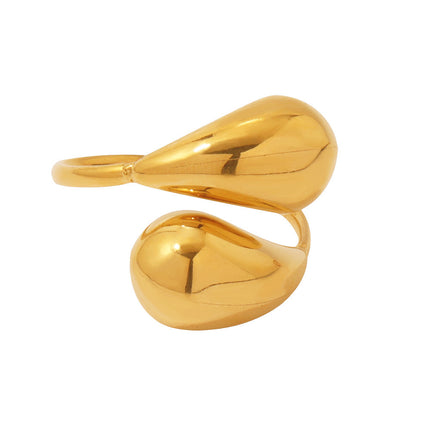 Mysterie ins stainless steel hollow opening comma drop ring tail ring plated 18K real gold does not fade hand ornament wholesale