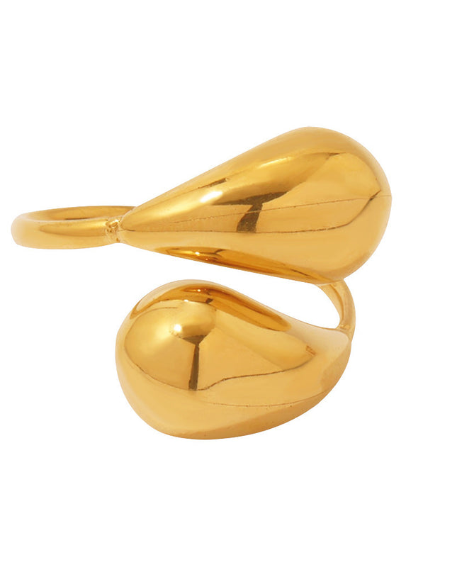 Mysterie ins stainless steel hollow opening comma drop ring tail ring plated 18K real gold does not fade hand ornament wholesale