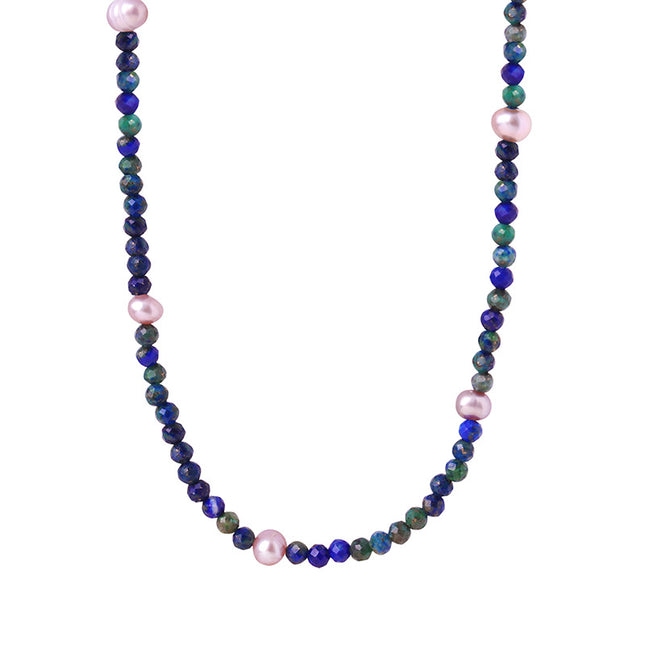 Natural faceted phoenix lapis lazuli colored freshwater pearl beaded handmade necklace feminine temperament west queen clavicle chain
