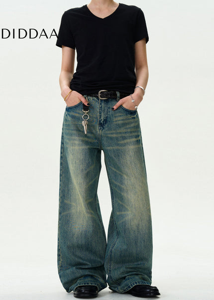 Light Blue Vintage Distressed Wide-Leg Jeans Unisex - Men’s Jeans