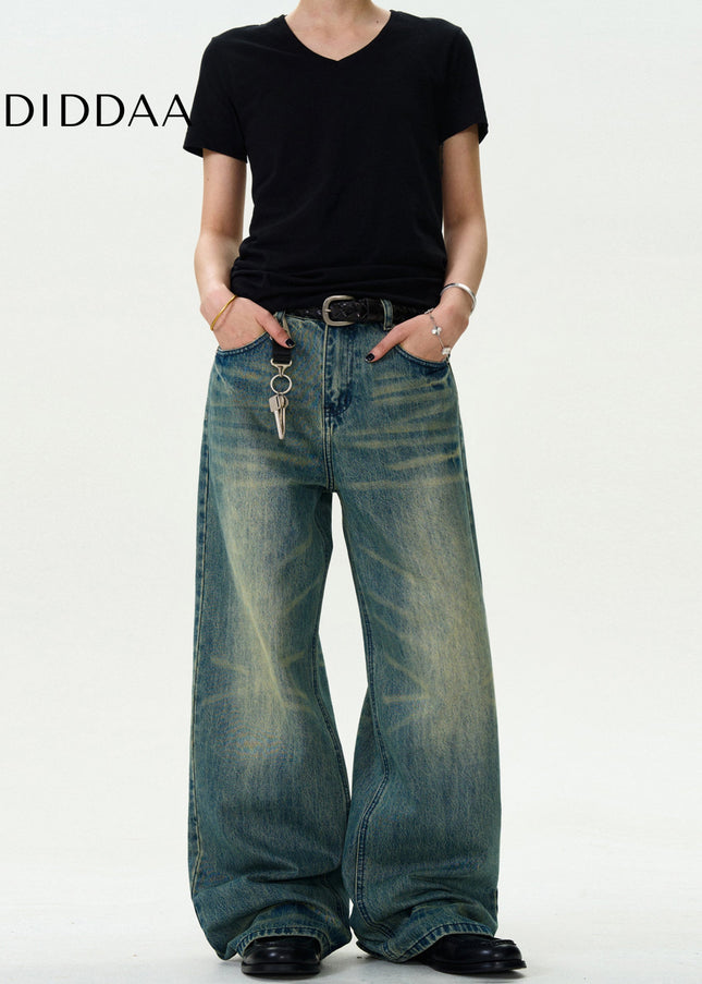 Light Blue Vintage Distressed Wide-Leg Jeans Unisex - Men’s Jeans