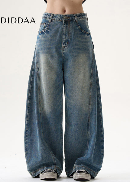 Vintage Washed Pleated Baggy Wide Leg Jeans for Men and Women - Men’s Jeans