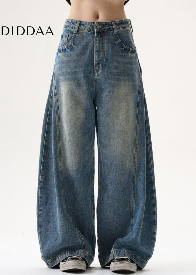 Vintage Washed Pleated Baggy Wide Leg Jeans for Men and Women - Men’s Jeans