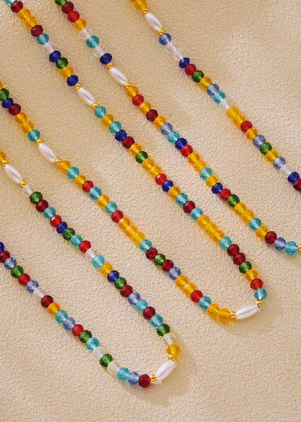 Mystery Li, dopamine hyun elegant style, colored crystal stone beaded necklace, ins style, niche design, fashionable clavicle chain