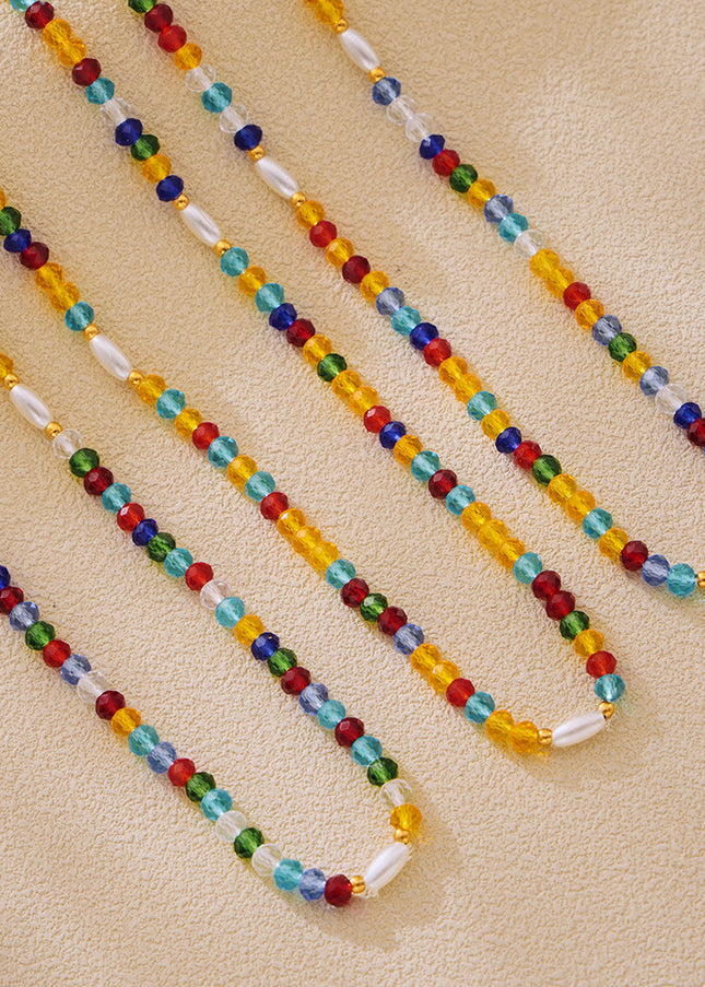 Mystery Li, dopamine hyun elegant style, colored crystal stone beaded necklace, ins style, niche design, fashionable clavicle chain