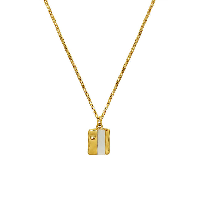 French style white sea shell square pendant necklace female niche creative design titanium steel plated 18k gold box chain