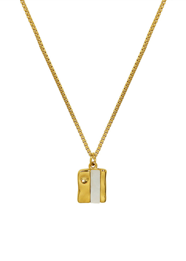 French style white sea shell square pendant necklace female niche creative design titanium steel plated 18k gold box chain