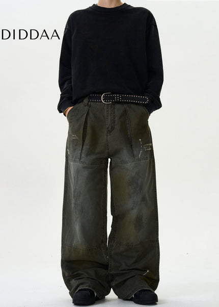 Black Ink-Splashed Cargo Pants for Trendy Casual Wear - Men’s Jeans