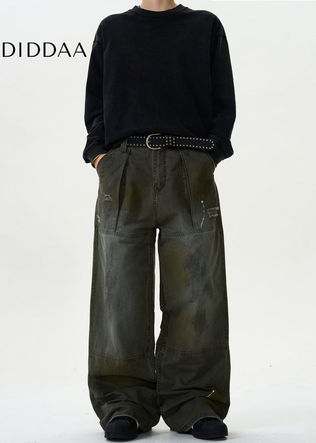 Black Ink-Splashed Cargo Pants for Trendy Casual Wear - Men’s Jeans